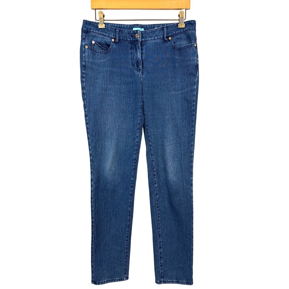 J. McLaughlin Womens 8 Blue Straight Leg Mid Rise Designer Denim Jeans Casual